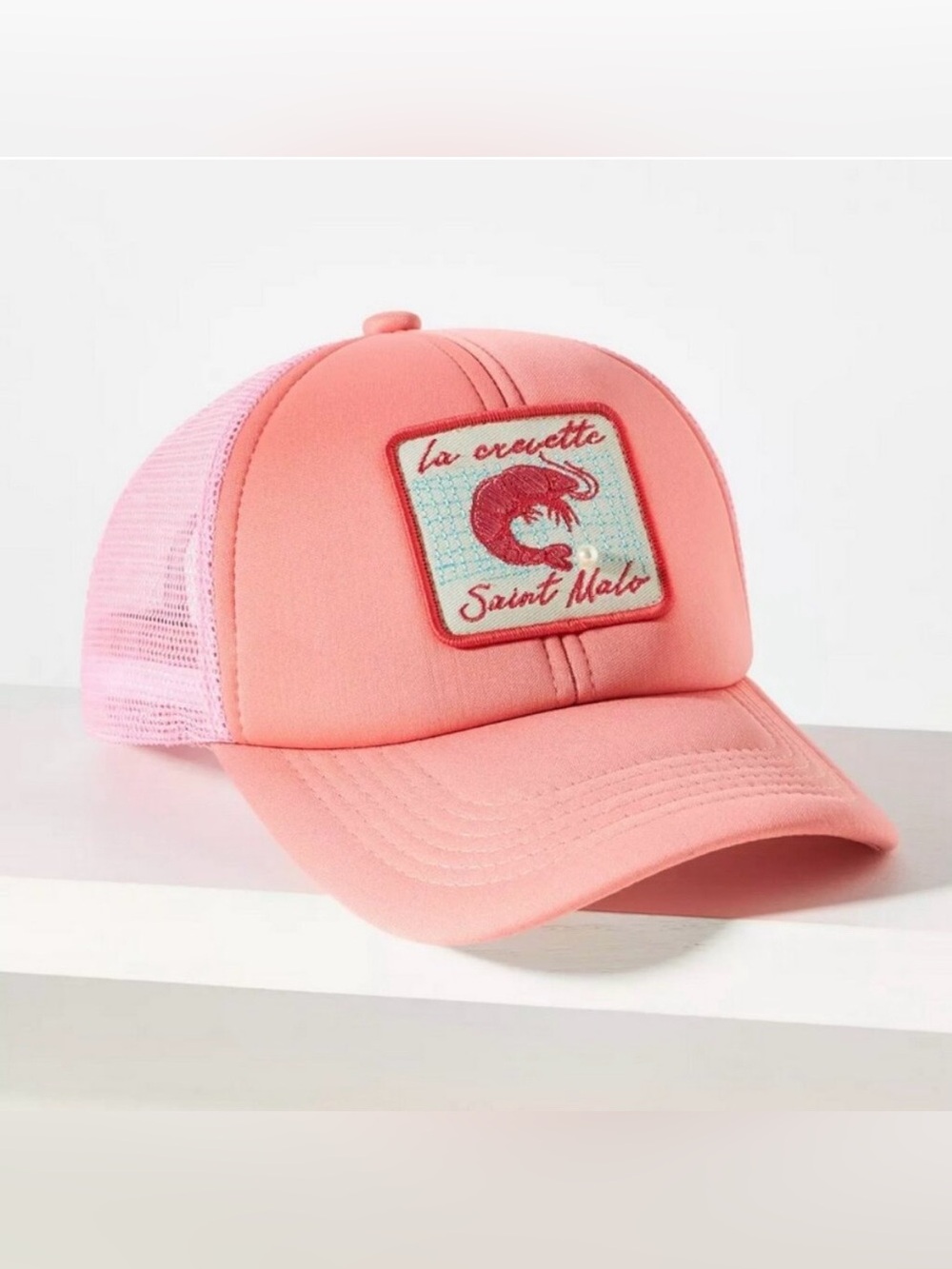 Anthropologie Pink Coral Mesh-Back Trucker Hat